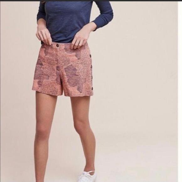 Pants - Anthropologie Cartonnier Island Hopper Shorts 4 Pink Side Button Down